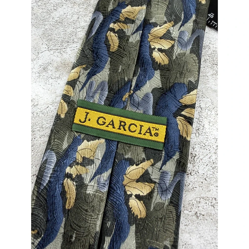 J. GARCIA 100% Silk Tie Mens One Size Green Floral Jacquard Pointed Necktie